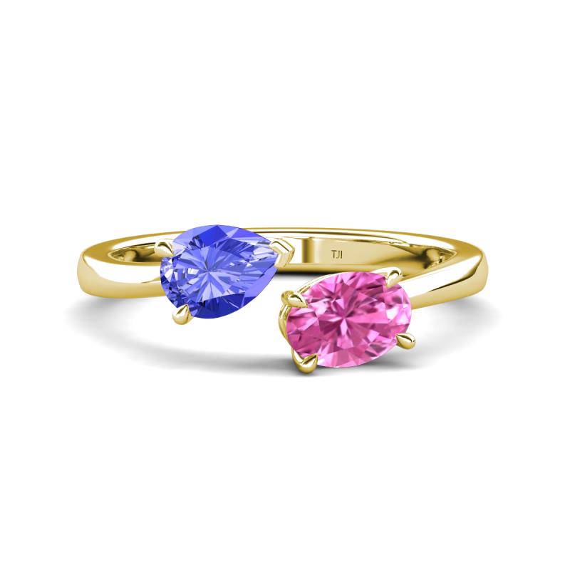 Afra 1.75 ctw Tanzanite Pear Shape (7x5 mm) & Pink Sapphire Oval Shape (7x5 mm) Toi Et Moi Engagement Ring 