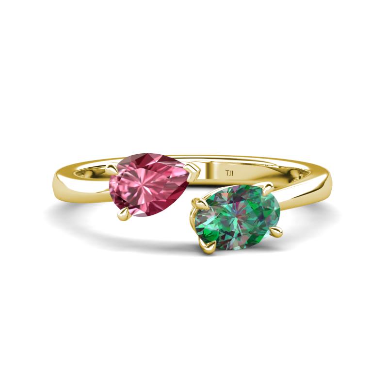 Afra 1.86 ctw Pink Tourmaline Pear Shape (7x5 mm) & Lab Created Alexandrite Oval Shape (7x5 mm) Toi Et Moi Engagement Ring 