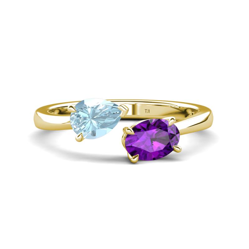 Afra 1.32 ctw Aquamarine Pear Shape (7x5 mm) & Amethyst Oval Shape (7x5 mm) Toi Et Moi Engagement Ring 