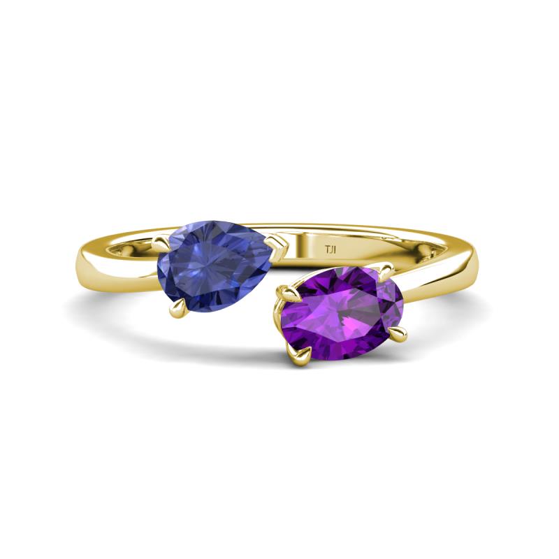 Afra 1.32 ctw Iolite Pear Shape (7x5 mm) & Amethyst Oval Shape (7x5 mm) Toi Et Moi Engagement Ring 