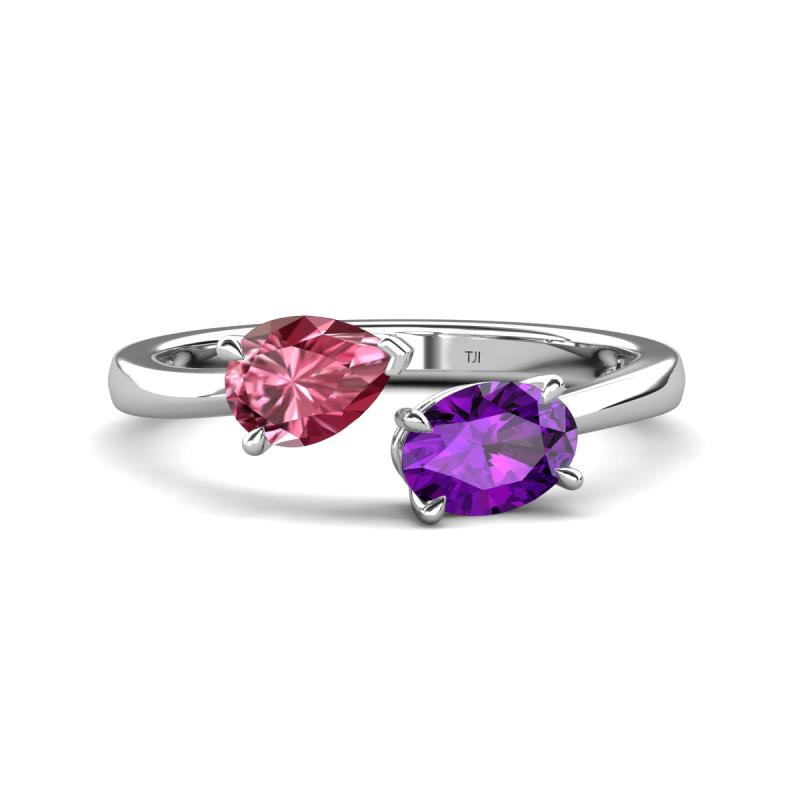 Afra 1.42 ctw Pink Tourmaline Pear Shape (7x5 mm) & Amethyst Oval Shape (7x5 mm) Toi Et Moi Engagement Ring 