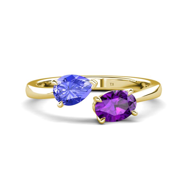 Afra 1.47 ctw Tanzanite Pear Shape (7x5 mm) & Amethyst Oval Shape (7x5 mm) Toi Et Moi Engagement Ring 