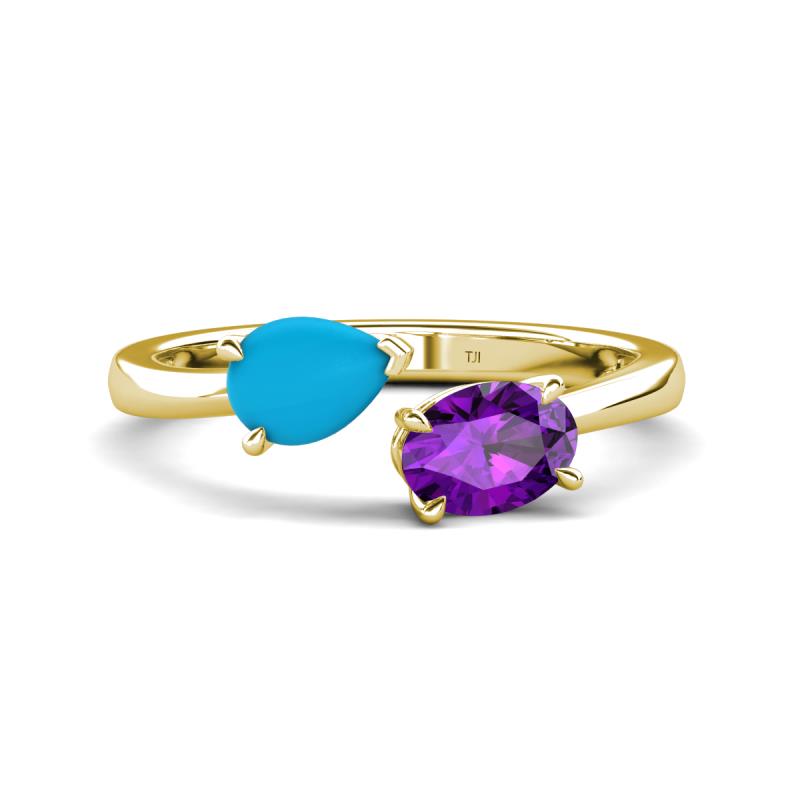 Afra 1.07 ctw Turquoise Pear Shape (7x5 mm) & Amethyst Oval Shape (7x5 mm) Toi Et Moi Engagement Ring 