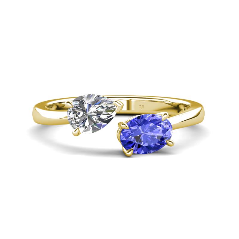 Afra 1.60 ctw IGI Certified Lab Grown Diamond  Pear Shape (7x5 mm) & Tanzanite Oval Shape (7x5 mm) Toi Et Moi Engagement Ring 