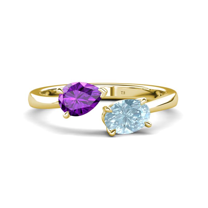 Afra 1.37 ctw Amethyst Pear Shape (7x5 mm) & Aquamarine Oval Shape (7x5 mm) Toi Et Moi Engagement Ring 