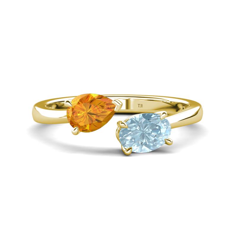 Afra 1.37 ctw Citrine Pear Shape (7x5 mm) & Aquamarine Oval Shape (7x5 mm) Toi Et Moi Engagement Ring 