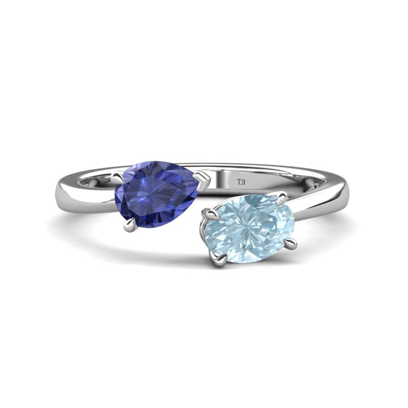 Afra 1.32 ctw Iolite Pear Shape (7x5 mm) & Aquamarine Oval Shape (7x5 mm) Toi Et Moi Engagement Ring 