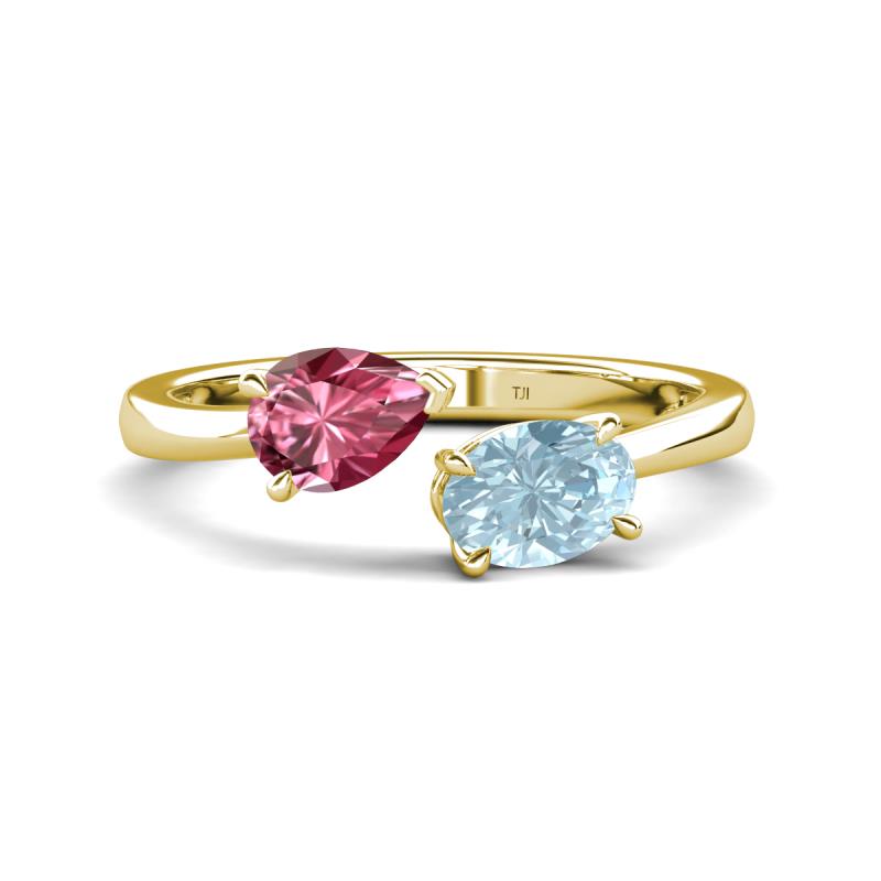 Afra 1.42 ctw Pink Tourmaline Pear Shape (7x5 mm) & Aquamarine Oval Shape (7x5 mm) Toi Et Moi Engagement Ring 