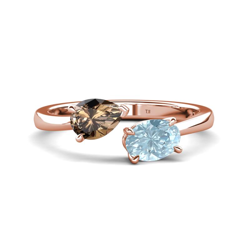 Afra 1.37 ctw Smoky Quartz Pear Shape (7x5 mm) & Aquamarine Oval Shape (7x5 mm) Toi Et Moi Engagement Ring 