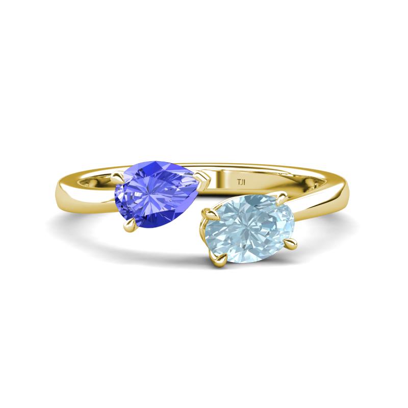 Afra 1.47 ctw Tanzanite Pear Shape (7x5 mm) & Aquamarine Oval Shape (7x5 mm) Toi Et Moi Engagement Ring 