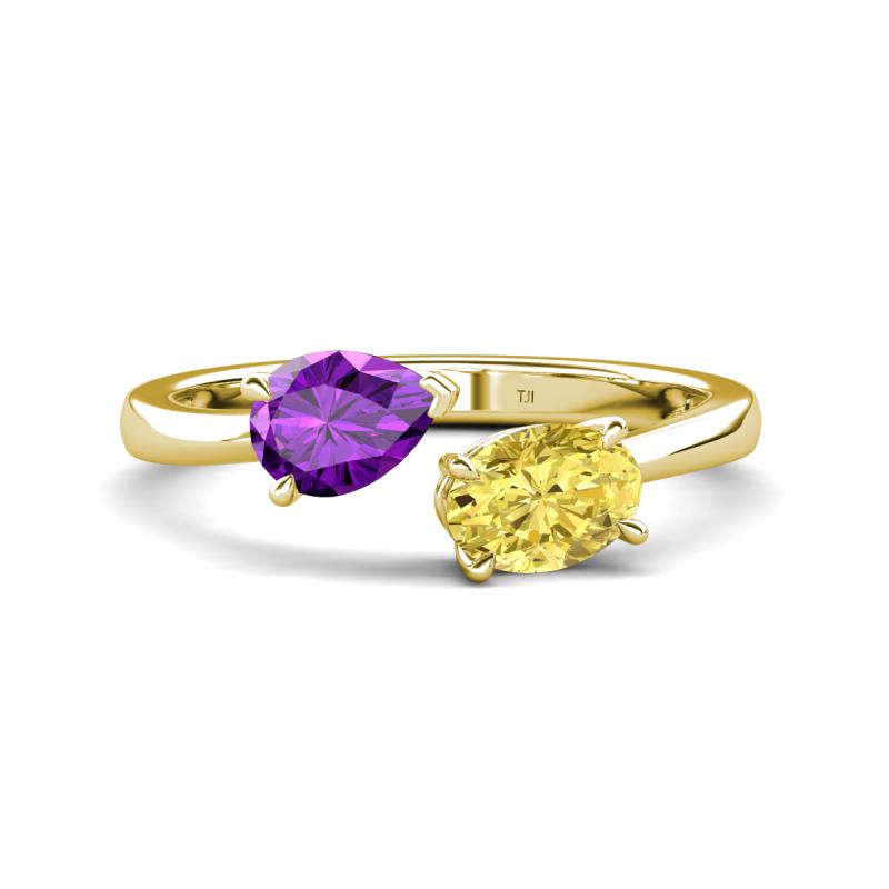 Afra 1.65 ctw Amethyst Pear Shape (7x5 mm) & Yellow Sapphire Oval Shape (7x5 mm) Toi Et Moi Engagement Ring 