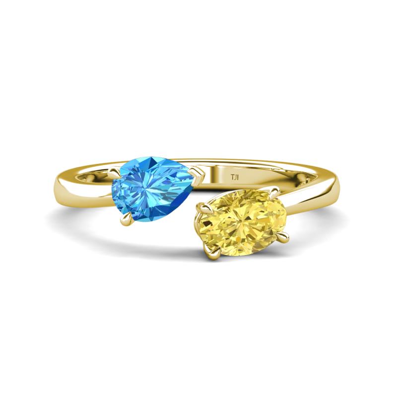 Afra 1.85 ctw Blue Topaz Pear Shape (7x5 mm) & Yellow Sapphire Oval Shape (7x5 mm) Toi Et Moi Engagement Ring 
