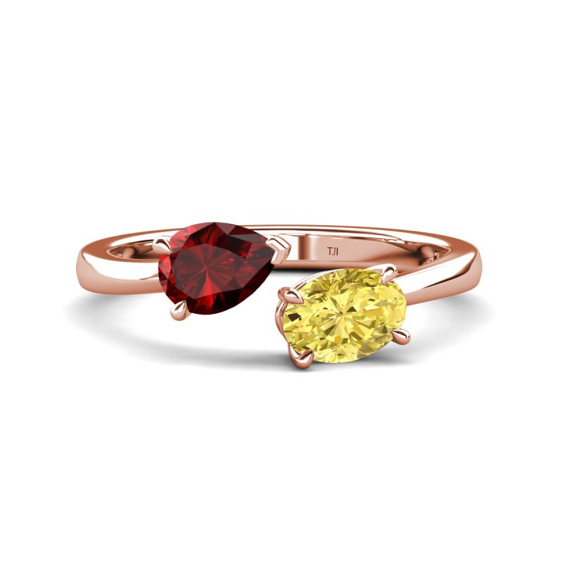 Afra 1.90 ctw Red Garnet Pear Shape (7x5 mm) & Yellow Sapphire Oval Shape (7x5 mm) Toi Et Moi Engagement Ring 