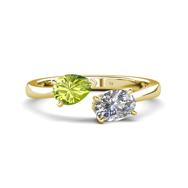 Afra 1.60 ctw Peridot Pear Shape (7x5 mm) & GIA Certified Natural Diamond Oval Shape (7x5 mm) Toi Et Moi Engagement Ring 