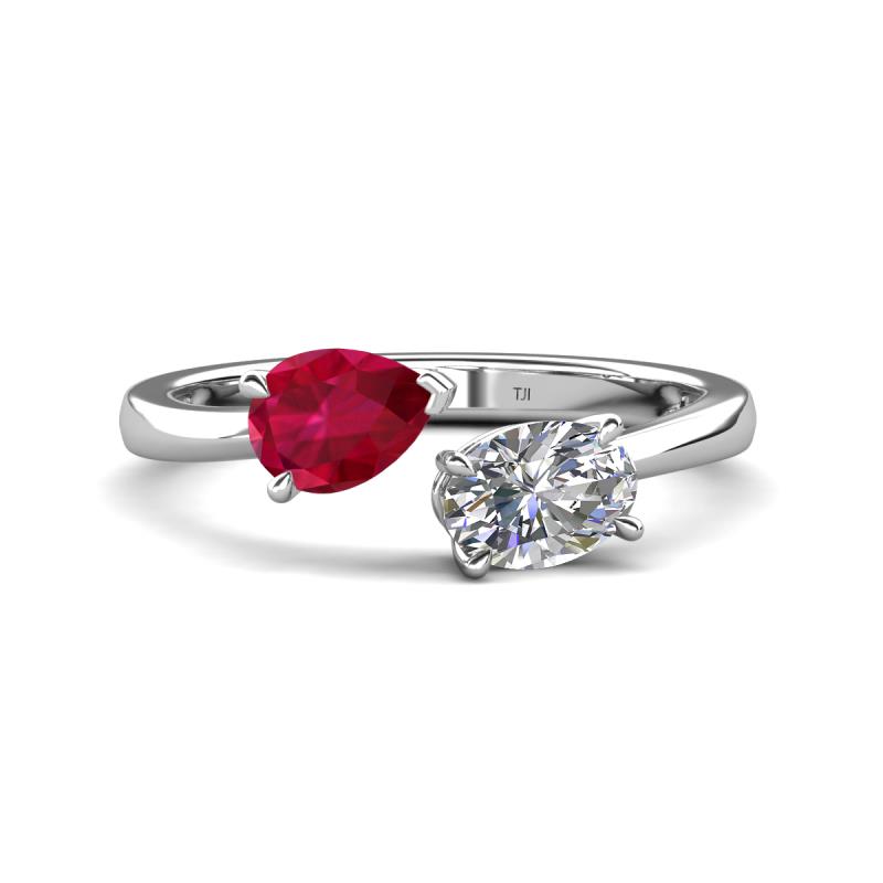 Afra 1.75 ctw Ruby Pear Shape (7x5 mm) & GIA Certified Natural Diamond Oval Shape (7x5 mm) Toi Et Moi Engagement Ring 