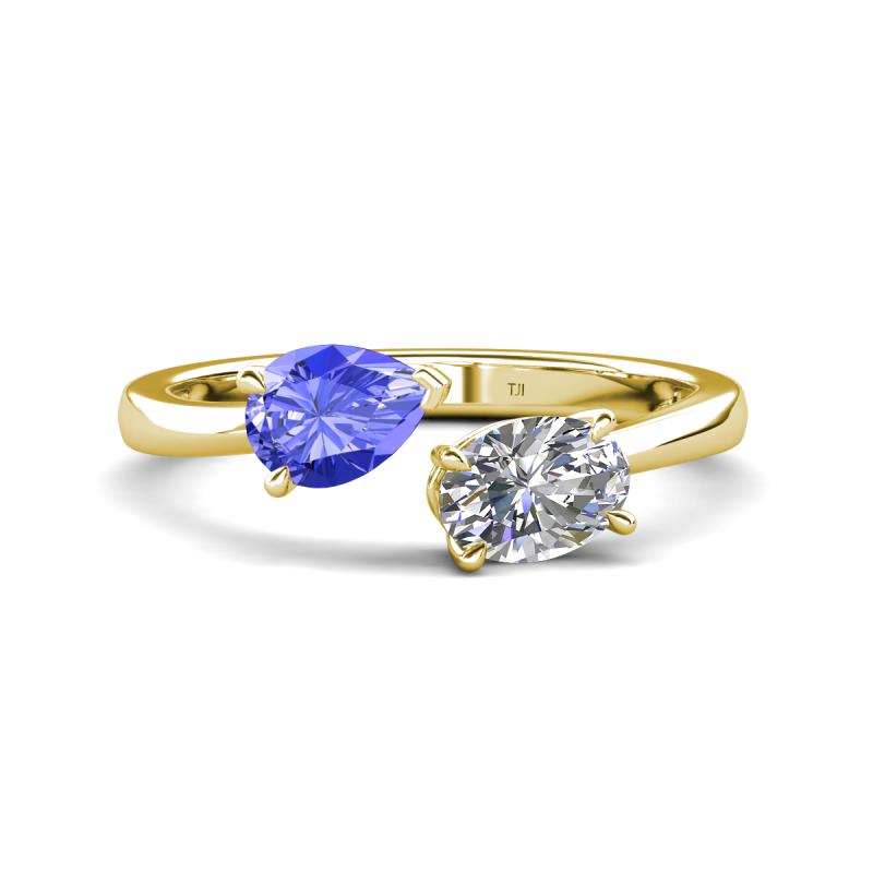 Afra 1.55 ctw Tanzanite Pear Shape (7x5 mm) & GIA Certified Natural Diamond Oval Shape (7x5 mm) Toi Et Moi Engagement Ring 