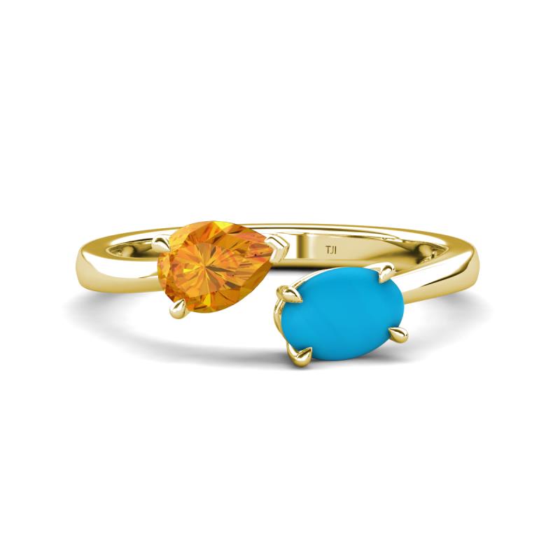 Afra 1.35 ctw Citrine Pear Shape (7x5 mm) & Turquoise Oval Shape (7x5 mm) Toi Et Moi Engagement Ring 