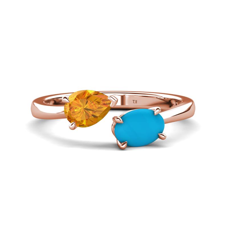 Afra 1.35 ctw Citrine Pear Shape (7x5 mm) & Turquoise Oval Shape (7x5 mm) Toi Et Moi Engagement Ring 