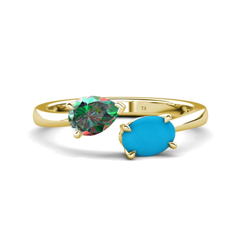 Afra 1.56 ctw Lab Created Alexandrite Pear Shape (7x5 mm) & Turquoise Oval Shape (7x5 mm) Toi Et Moi Engagement Ring 