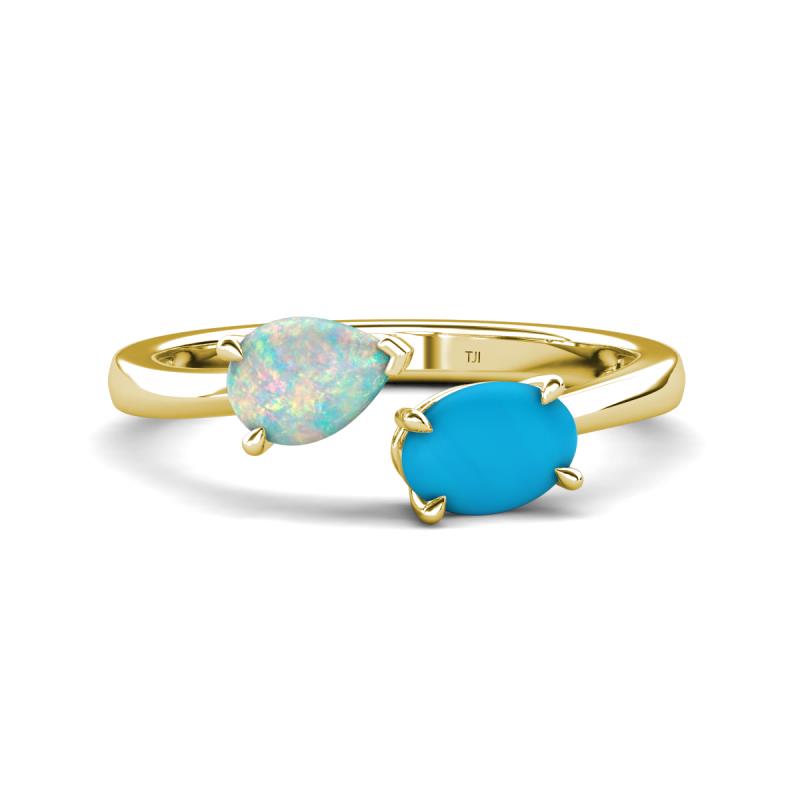 Afra 1.05 ctw Opal Pear Shape (7x5 mm) & Turquoise Oval Shape (7x5 mm) Toi Et Moi Engagement Ring 
