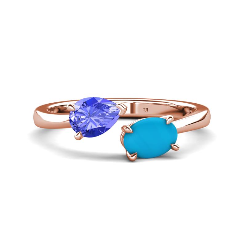 Afra 1.45 ctw Tanzanite Pear Shape (7x5 mm) & Turquoise Oval Shape (7x5 mm) Toi Et Moi Engagement Ring 