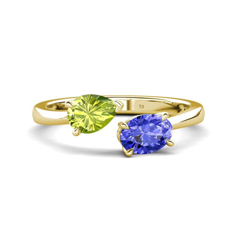 Afra 1.65 ctw Peridot Pear Shape (7x5 mm) & Tanzanite Oval Shape (7x5 mm) Toi Et Moi Engagement Ring 
