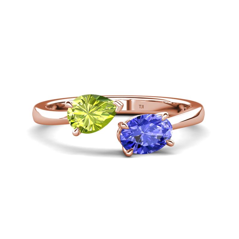 Afra 1.65 ctw Peridot Pear Shape (7x5 mm) & Tanzanite Oval Shape (7x5 mm) Toi Et Moi Engagement Ring 