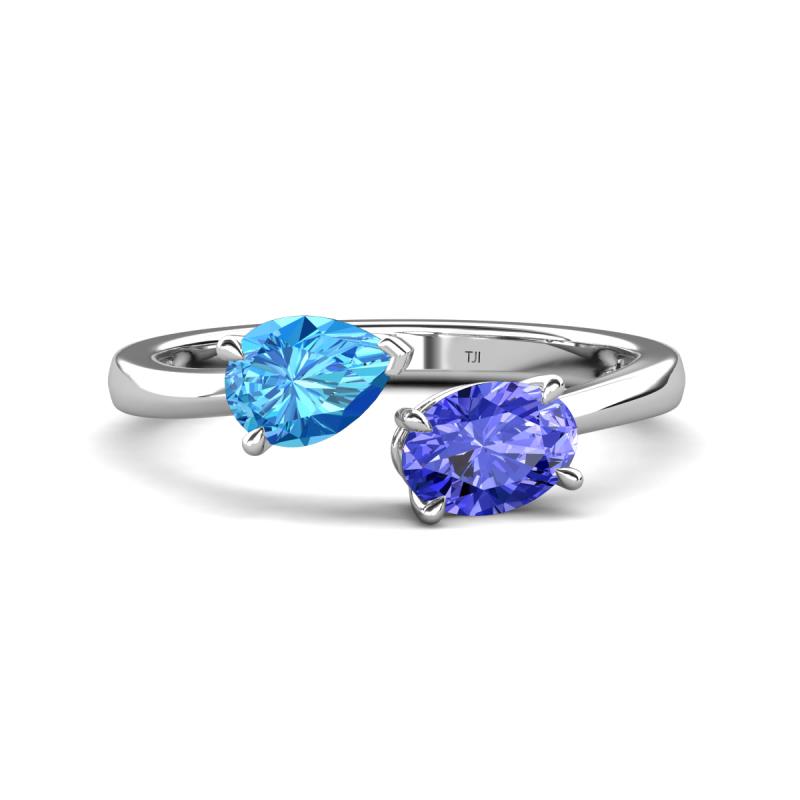 Afra 1.70 ctw Blue Topaz Pear Shape (7x5 mm) & Tanzanite Oval Shape (7x5 mm) Toi Et Moi Engagement Ring 