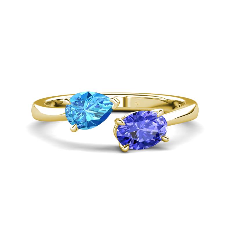 Afra 1.70 ctw Blue Topaz Pear Shape (7x5 mm) & Tanzanite Oval Shape (7x5 mm) Toi Et Moi Engagement Ring 
