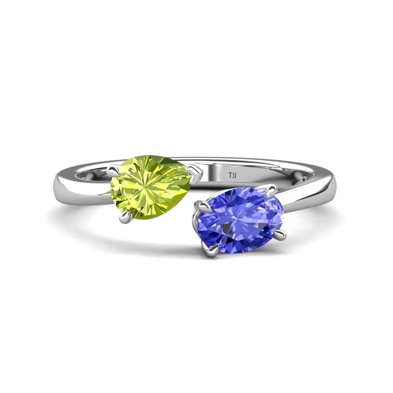 Afra 1.65 ctw Peridot Pear Shape (7x5 mm) & Tanzanite Oval Shape (7x5 mm) Toi Et Moi Engagement Ring 