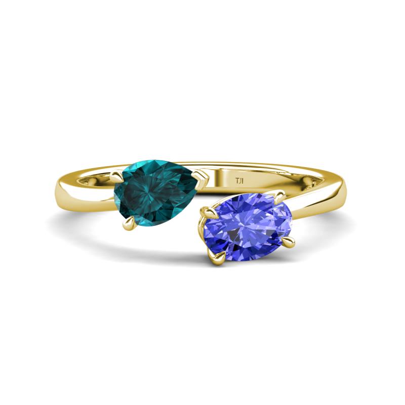 Afra 1.70 ctw London Blue Topaz Pear Shape (7x5 mm) & Tanzanite Oval Shape (7x5 mm) Toi Et Moi Engagement Ring 