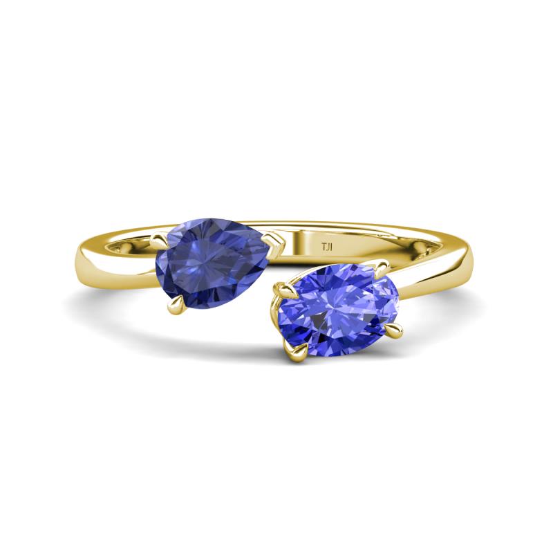 Afra 1.45 ctw Iolite Pear Shape (7x5 mm) & Tanzanite Oval Shape (7x5 mm) Toi Et Moi Engagement Ring 