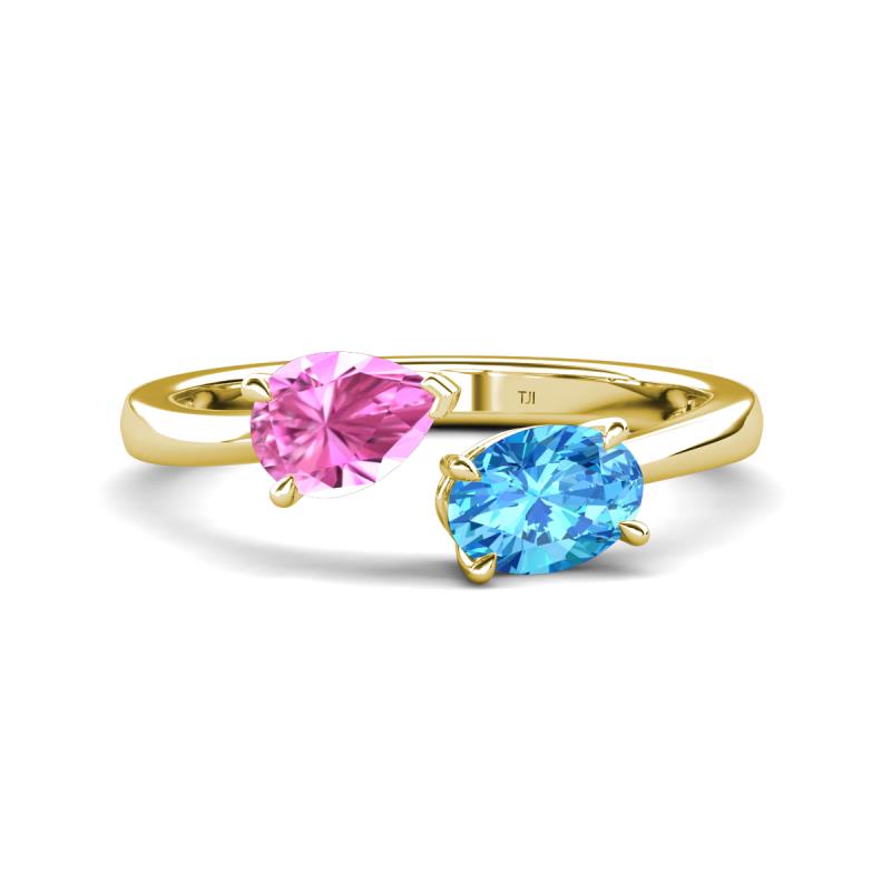 Afra 1.90 ctw Pink Sapphire Pear Shape (7x5 mm) & Blue Topaz Oval Shape (7x5 mm) Toi Et Moi Engagement Ring 