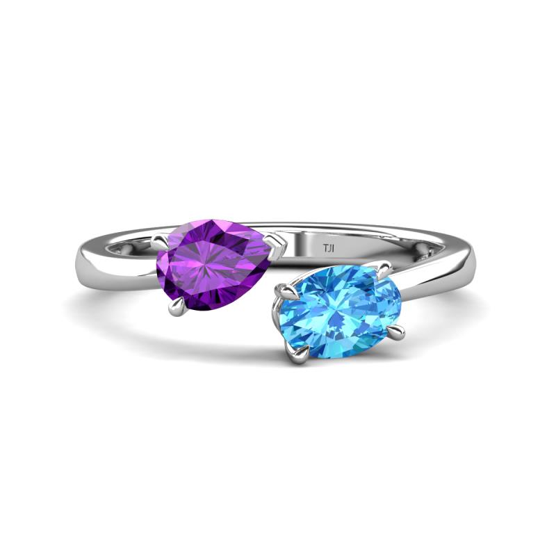 Afra 1.65 ctw Amethyst Pear Shape (7x5 mm) & Blue Topaz Oval Shape (7x5 mm) Toi Et Moi Engagement Ring 