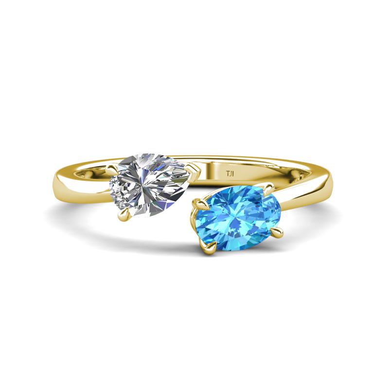 Afra 1.85 ctw Moissanite Pear Shape (7x5 mm) & Blue Topaz Oval Shape (7x5 mm) Toi Et Moi Engagement Ring 