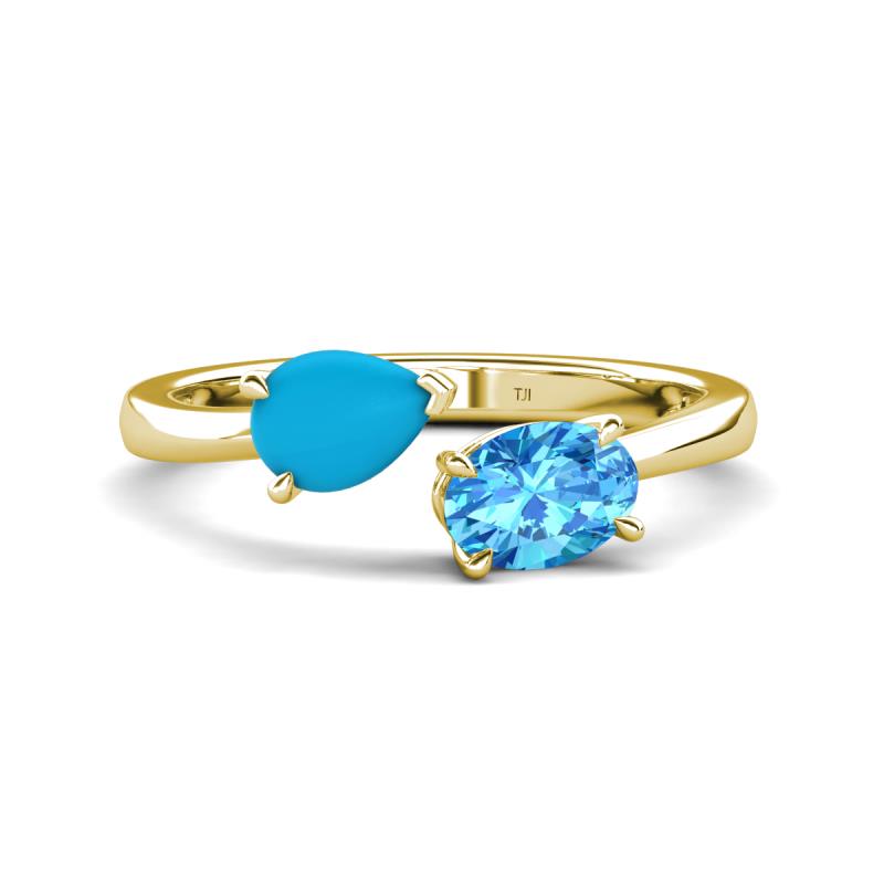 Afra 1.90 ctw Blue Sapphire Pear Shape (7x5 mm) & Blue Topaz Oval Shape (7x5 mm) Toi Et Moi Engagement Ring 