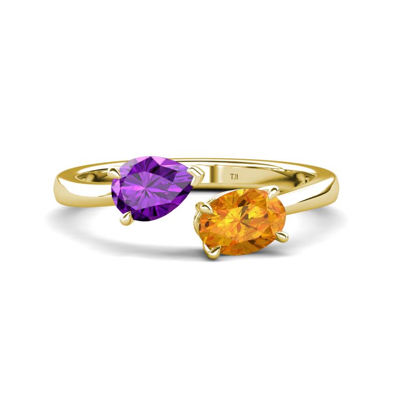 Afra 1.37 ctw Amethyst Pear Shape (7x5 mm) & Citrine Oval Shape (7x5 mm) Toi Et Moi Engagement Ring 