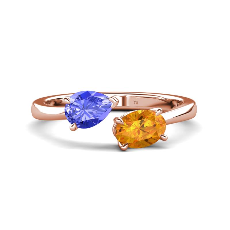 Afra 1.47 ctw Tanzanite Pear Shape (7x5 mm) & Citrine Oval Shape (7x5 mm) Toi Et Moi Engagement Ring 