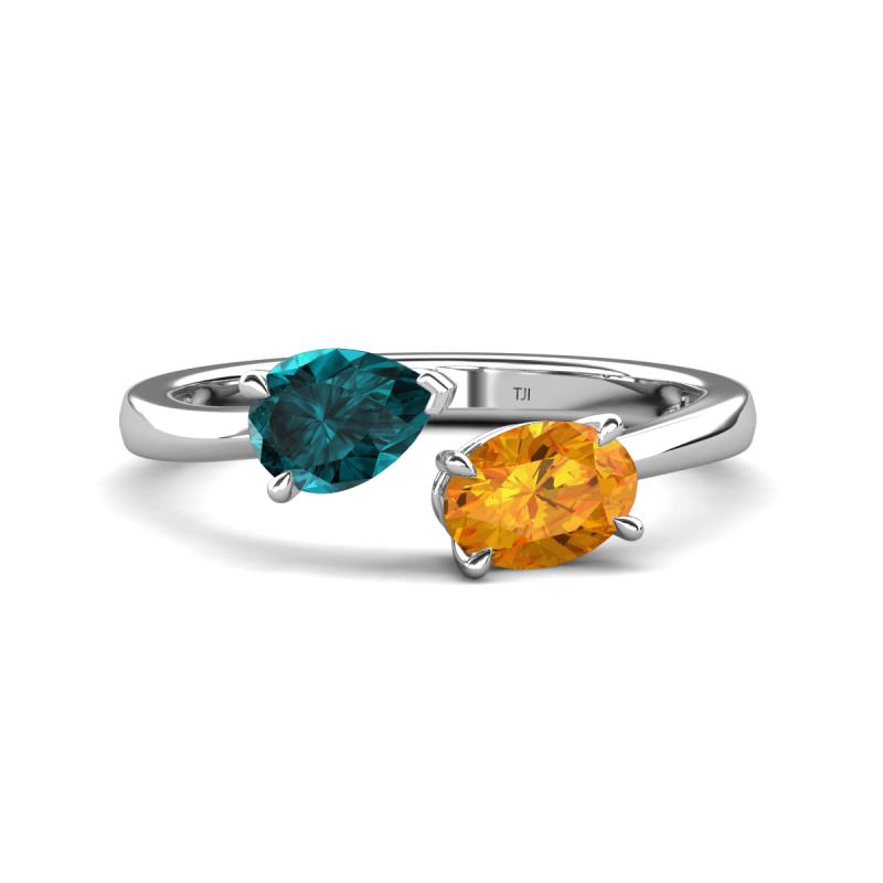 Afra 1.57 ctw London Blue Topaz Pear Shape (7x5 mm) & Citrine Oval Shape (7x5 mm) Toi Et Moi Engagement Ring 