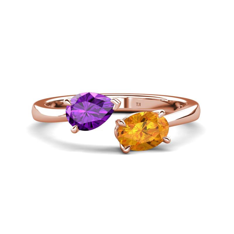 Afra 1.37 ctw Amethyst Pear Shape (7x5 mm) & Citrine Oval Shape (7x5 mm) Toi Et Moi Engagement Ring 