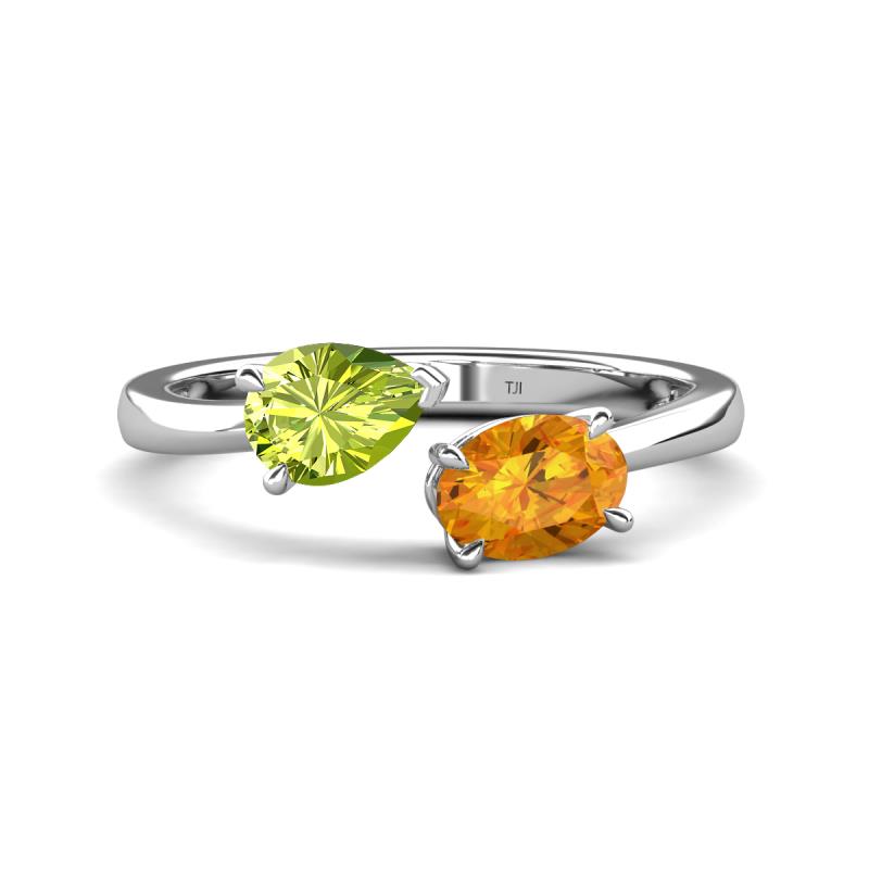 Afra 1.52 ctw Peridot Pear Shape (7x5 mm) & Citrine Oval Shape (7x5 mm) Toi Et Moi Engagement Ring 