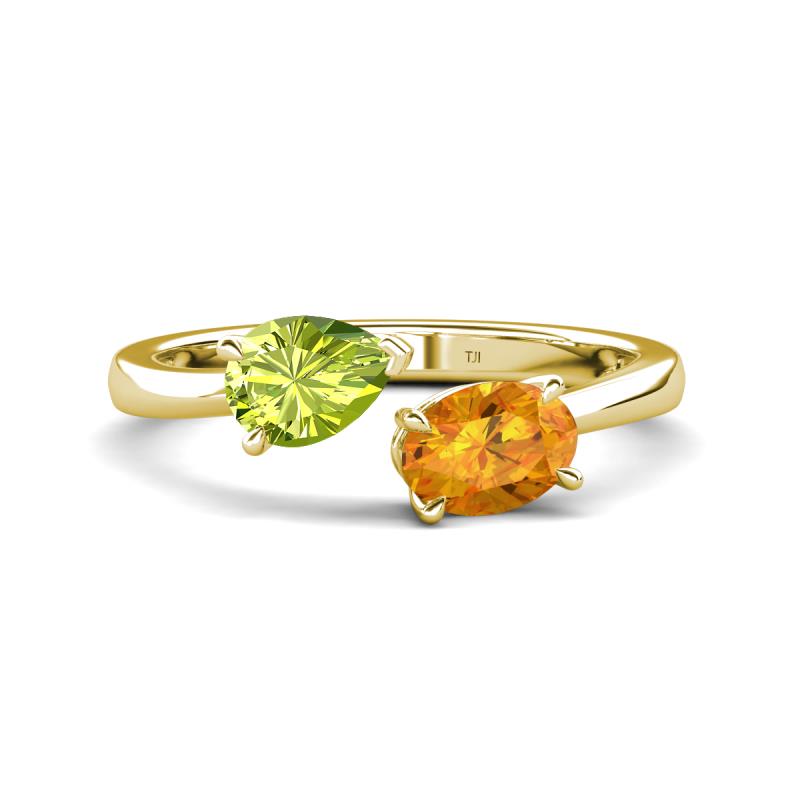 Afra 1.52 ctw Peridot Pear Shape (7x5 mm) & Citrine Oval Shape (7x5 mm) Toi Et Moi Engagement Ring 