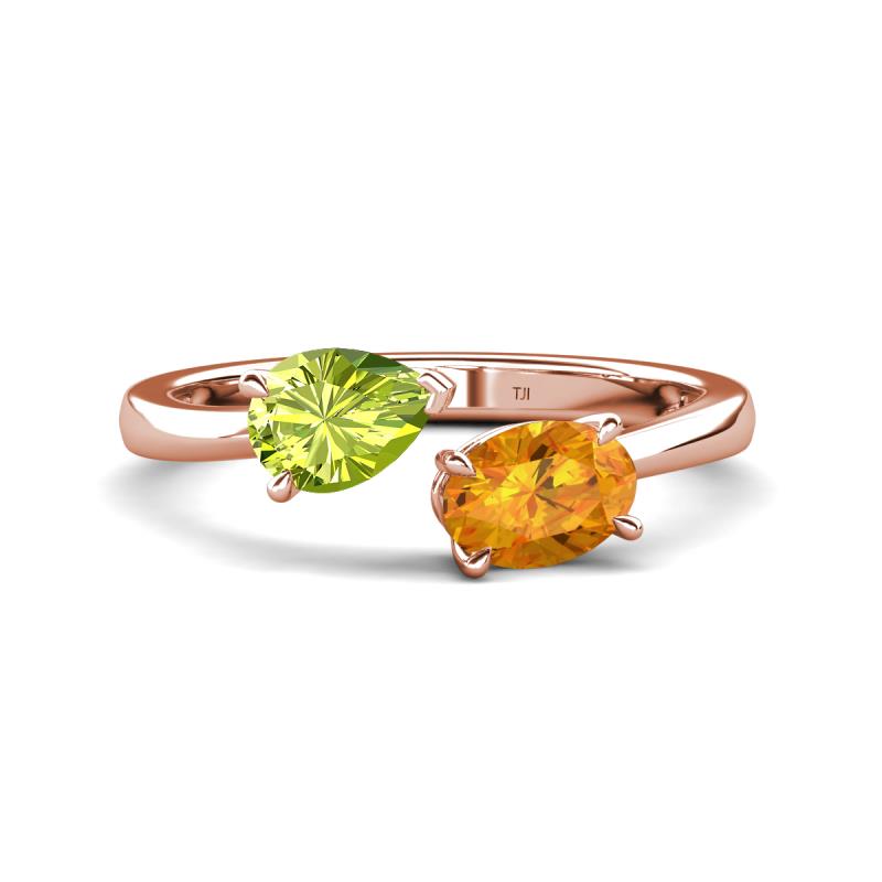 Afra 1.52 ctw Peridot Pear Shape (7x5 mm) & Citrine Oval Shape (7x5 mm) Toi Et Moi Engagement Ring 