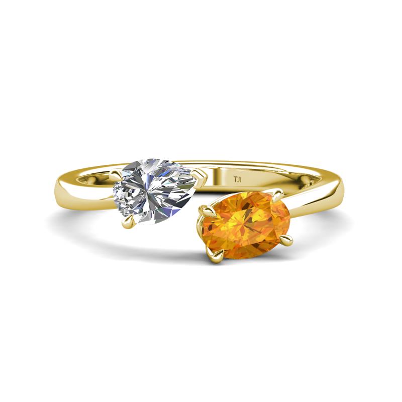 Afra 1.57 ctw Moissanite Pear Shape (7x5 mm) & Citrine Oval Shape (7x5 mm) Toi Et Moi Engagement Ring 