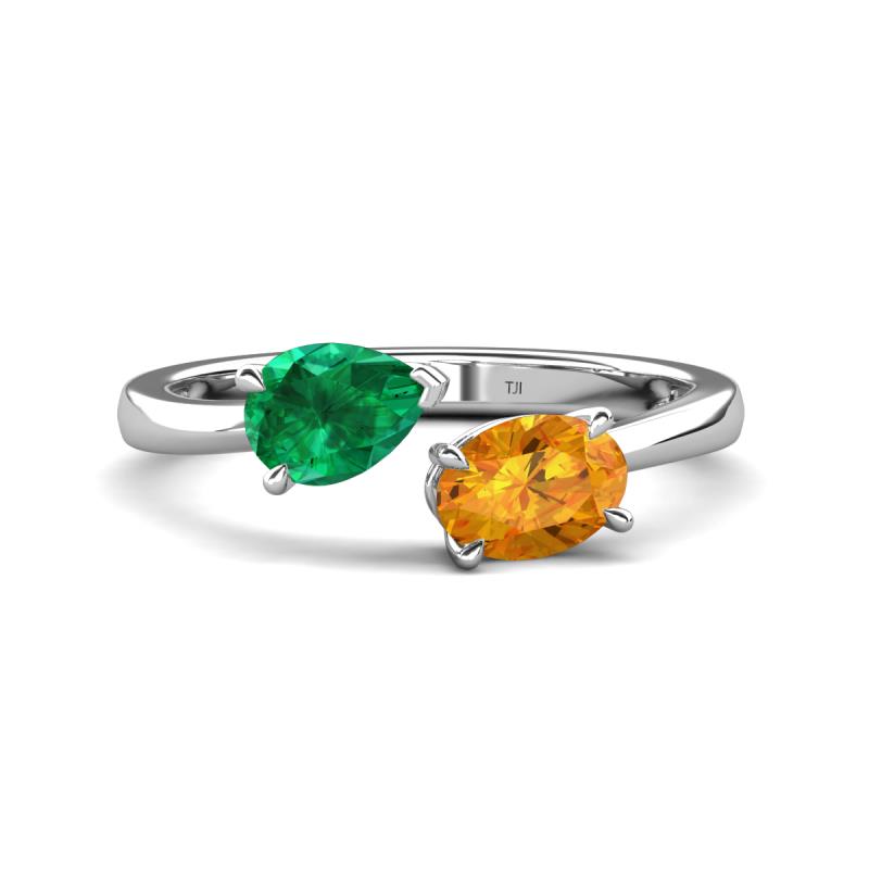 Afra 1.52 ctw Emerald Pear Shape (7x5 mm) & Citrine Oval Shape (7x5 mm) Toi Et Moi Engagement Ring 
