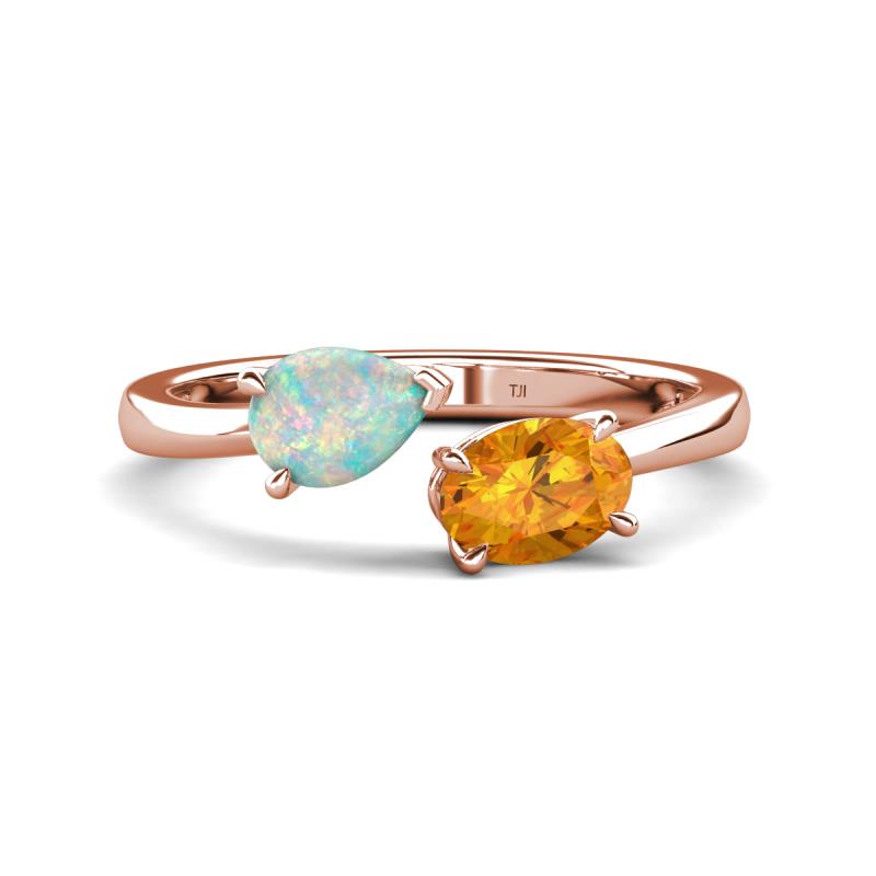 Afra 1.07 ctw Opal Pear Shape (7x5 mm) & Citrine Oval Shape (7x5 mm) Toi Et Moi Engagement Ring 
