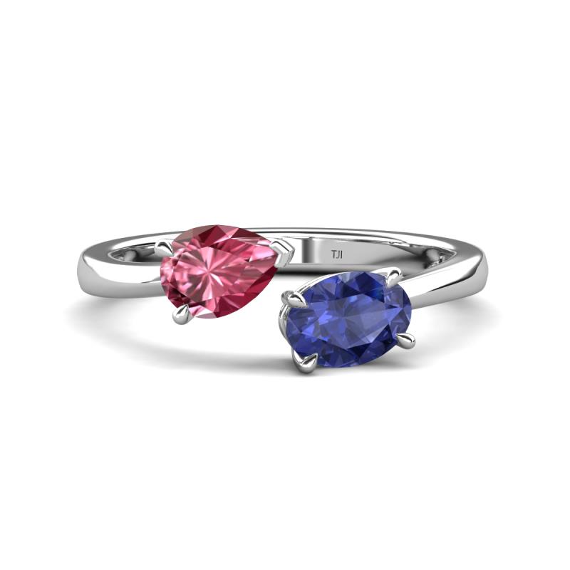 Afra 1.37 ctw Pink Tourmaline Pear Shape (7x5 mm) & Iolite Oval Shape (7x5 mm) Toi Et Moi Engagement Ring 
