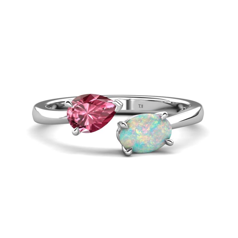 Afra 1.20 ctw Pink Tourmaline Pear Shape (7x5 mm) & Opal Oval Shape (7x5 mm) Toi Et Moi Engagement Ring 