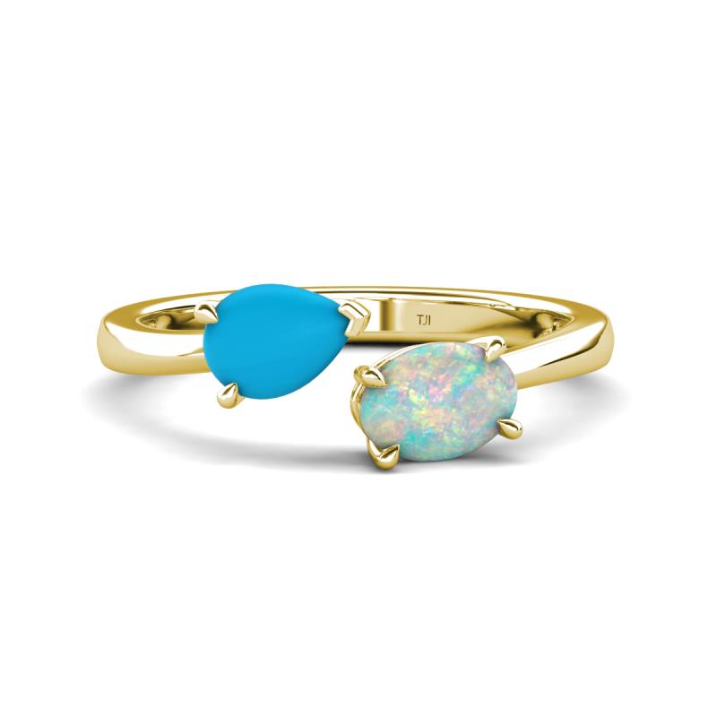 Afra 0.85 ctw Turquoise Pear Shape (7x5 mm) & Opal Oval Shape (7x5 mm) Toi Et Moi Engagement Ring 