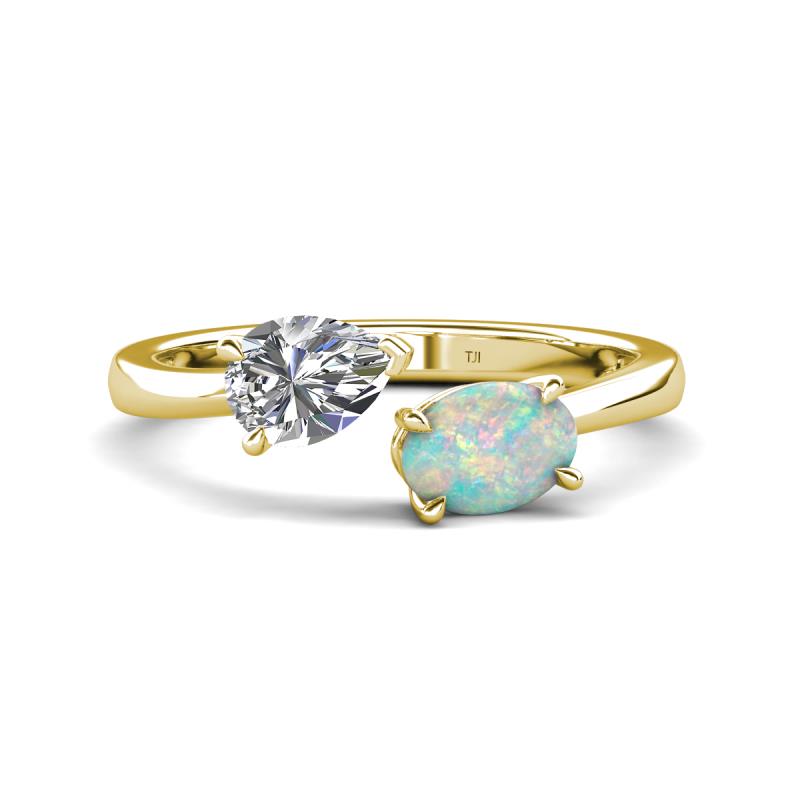 Afra 1.40 ctw White Sapphire Pear Shape (7x5 mm) & Opal Oval Shape (7x5 mm) Toi Et Moi Engagement Ring 